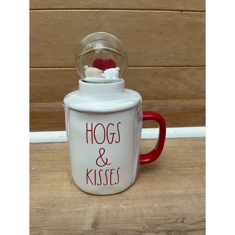 VHTF NWT Rae Dunn Hogs & Kisses Mug With Snow Globe Lid